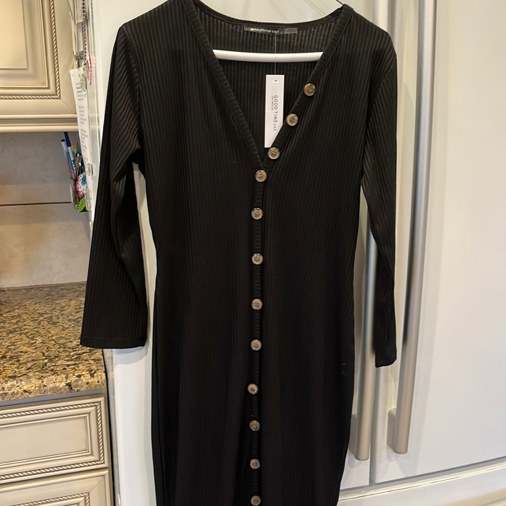 NWT Black Midi Dress Buttons Down Front